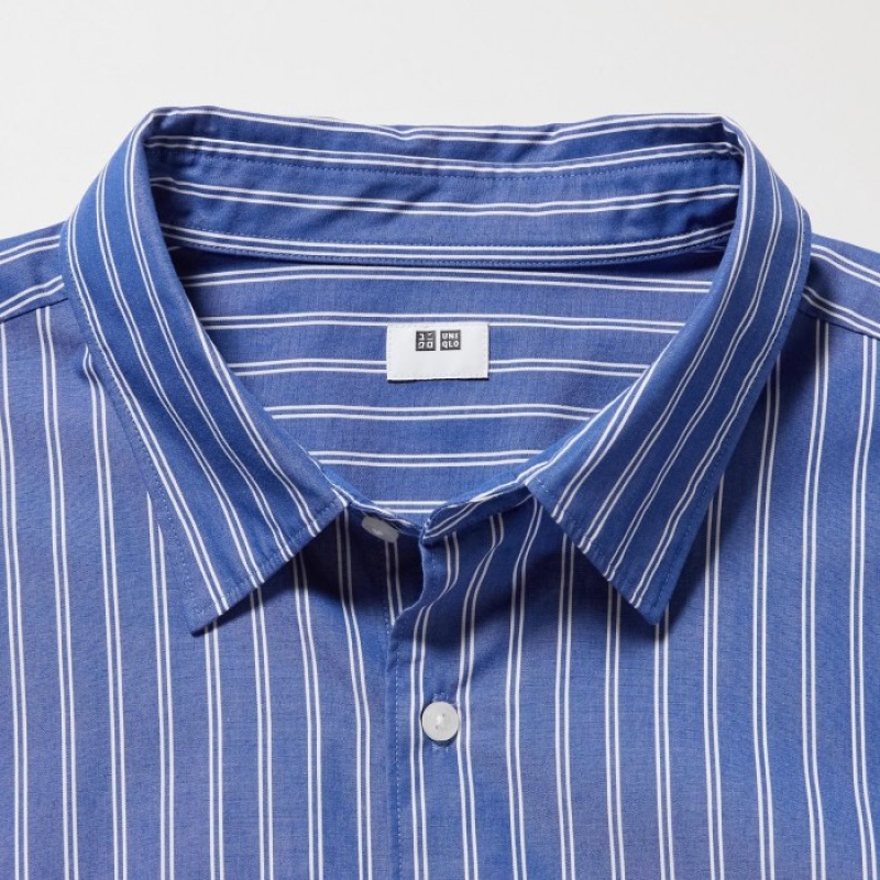 Chemises Uniqlo Extra Fine Cotton Broadcloth Striped Casual Femme Bleu | 9701671