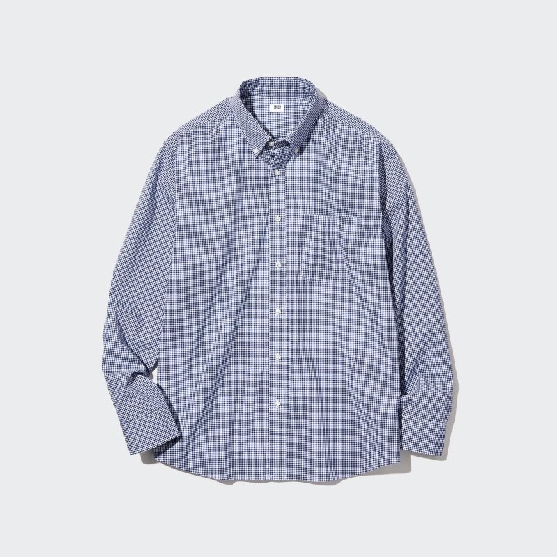 Chemises Uniqlo Extra Fine Cotton Broadcloth Long-sleeve Homme Bleu | 3776407