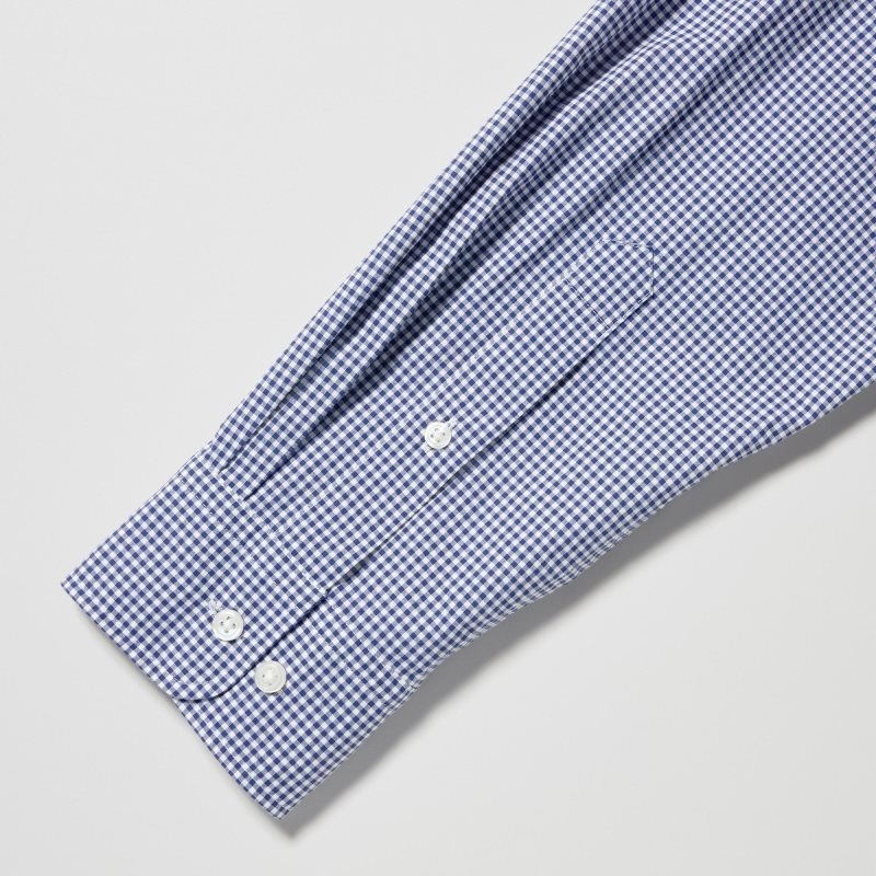 Chemises Uniqlo Extra Fine Cotton Broadcloth Long-sleeve Homme Bleu | 3776407