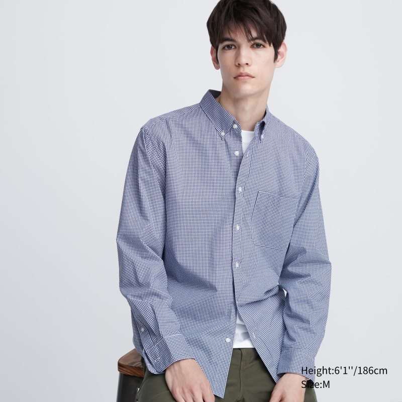 Chemises Uniqlo Extra Fine Cotton Broadcloth Long-sleeve Homme Bleu | 3776407