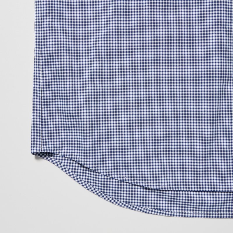 Chemises Uniqlo Extra Fine Cotton Broadcloth Checkered Long-sleeve Homme Bleu | 9401638