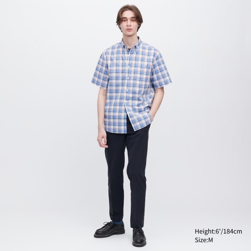 Chemises Uniqlo Extra Fine Cotton Short-sleeve Homme Bleu | 3348188