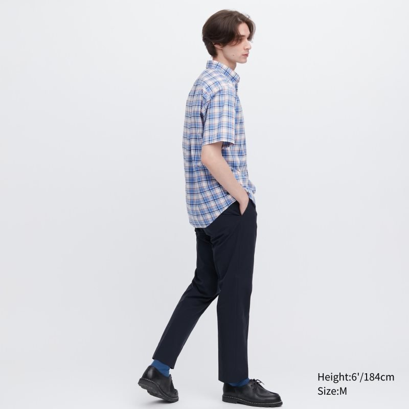 Chemises Uniqlo Extra Fine Cotton Short-sleeve Homme Bleu | 3348188