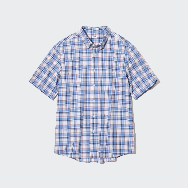 Chemises Uniqlo Extra Fine Cotton Short-sleeve Homme Bleu | 3348188