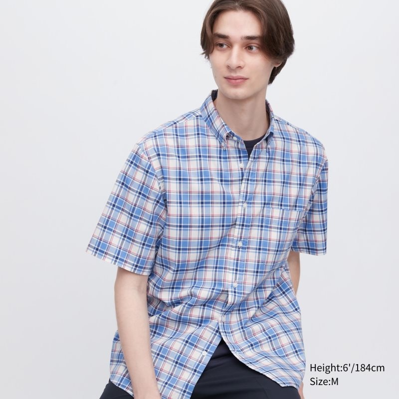 Chemises Uniqlo Extra Fine Cotton Short-sleeve Homme Bleu | 3348188