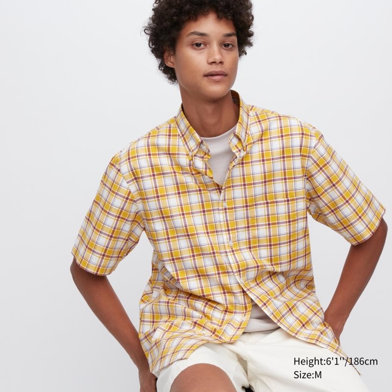Chemises Uniqlo Extra Fine Cotton Short-sleeve Homme Jaune | 3288196
