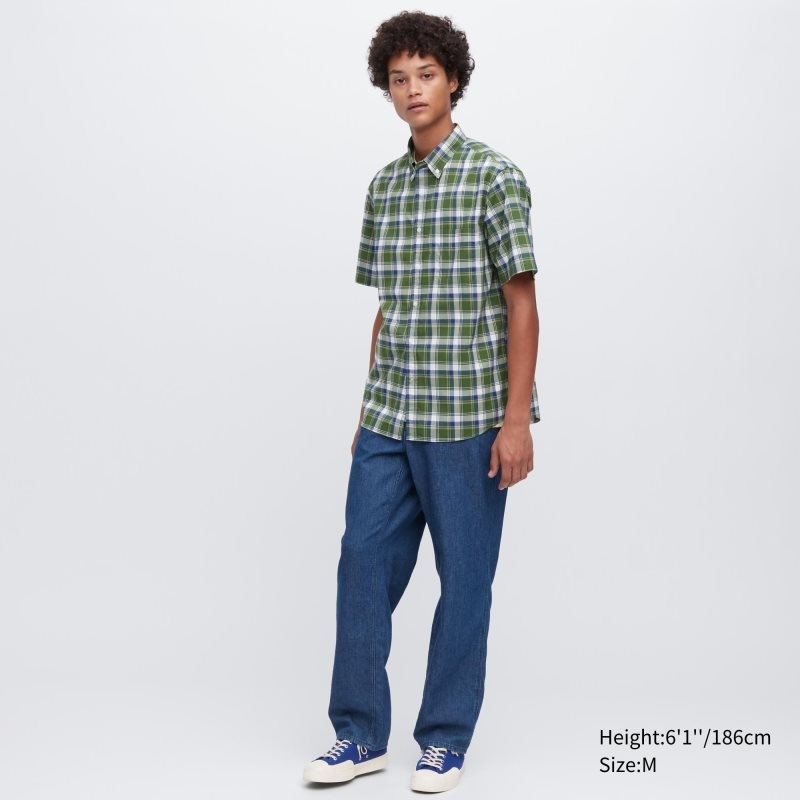 Chemises Uniqlo Extra Fine Cotton Short-sleeve Homme Vert | 7120572