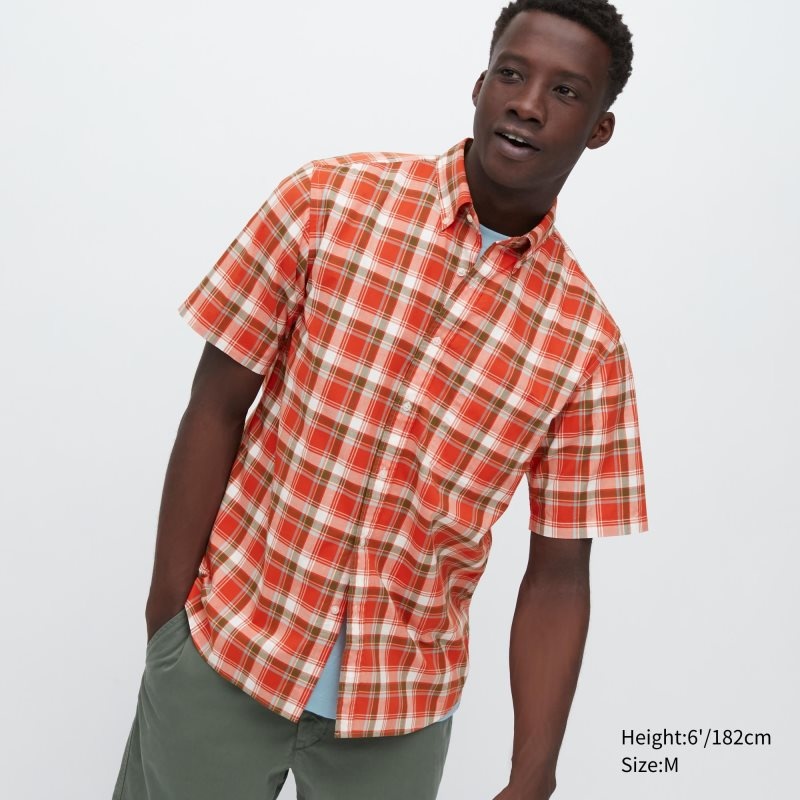 Chemises Uniqlo Extra Fine Cotton Short-sleeve Homme Orange | 7946984