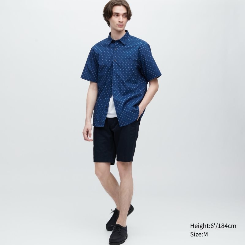 Chemises Uniqlo Extra Fine Cotton Short-sleeve Homme Bleu | 891921