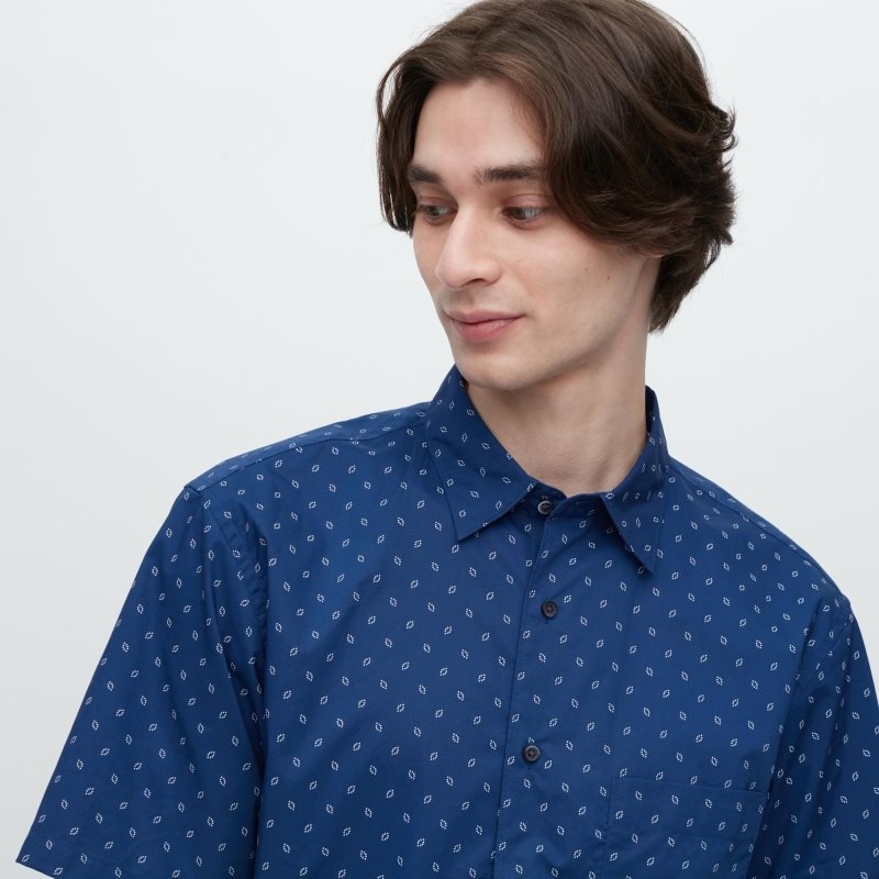 Chemises Uniqlo Extra Fine Cotton Short-sleeve Homme Bleu | 891921