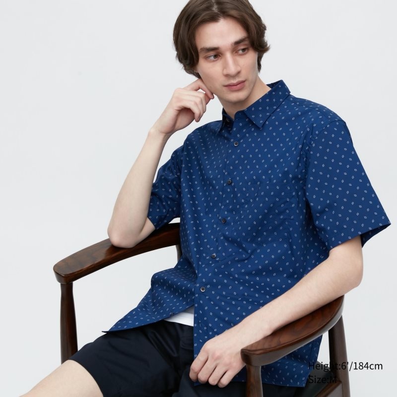 Chemises Uniqlo Extra Fine Cotton Short-sleeve Homme Bleu | 891921