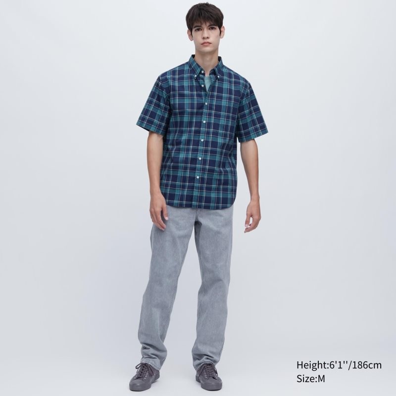 Chemises Uniqlo Extra Fine Cotton Short-sleeve Homme Bleu | 7450838