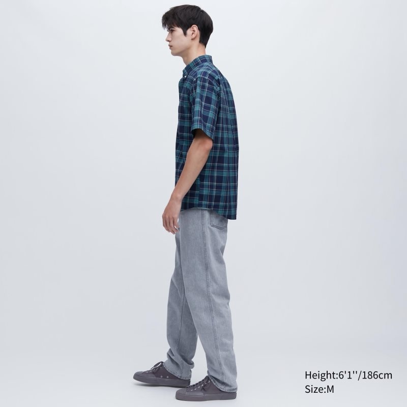 Chemises Uniqlo Extra Fine Cotton Short-sleeve Homme Bleu | 7450838