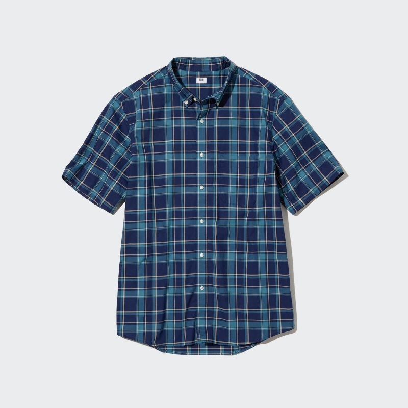 Chemises Uniqlo Extra Fine Cotton Short-sleeve Homme Bleu | 7450838