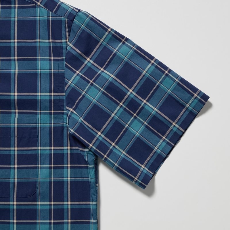 Chemises Uniqlo Extra Fine Cotton Short-sleeve Homme Bleu | 7450838
