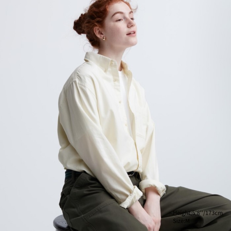 Chemises Uniqlo Flannel Casual Femme Blanche | 8074948