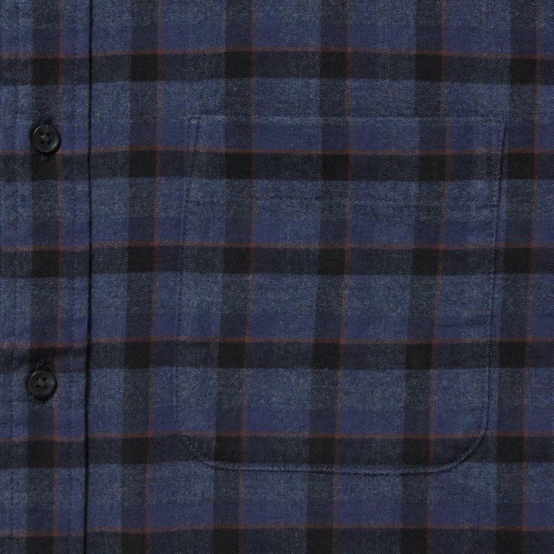 Chemises Uniqlo Flannel Checked Long Sleeve Homme Bleu | 5525932