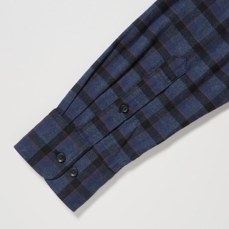 Chemises Uniqlo Flannel Checked Long Sleeve Homme Bleu | 5525932