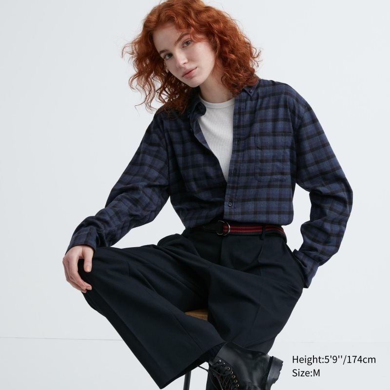 Chemises Uniqlo Flannel Checked Long Sleeve Homme Bleu | 5525932