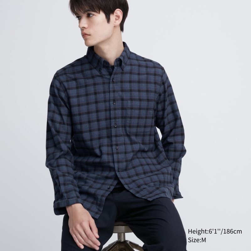 Chemises Uniqlo Flannel Checked Long Sleeve Homme Bleu | 5525932