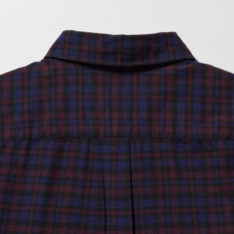 Chemises Uniqlo Flannel Checked Long Sleeve Homme Bordeaux | 9263220