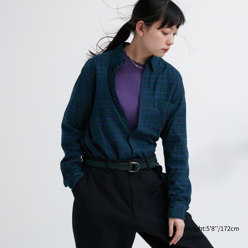 Chemises Uniqlo Flannel Checked Long Sleeve Homme Vert | 7758620