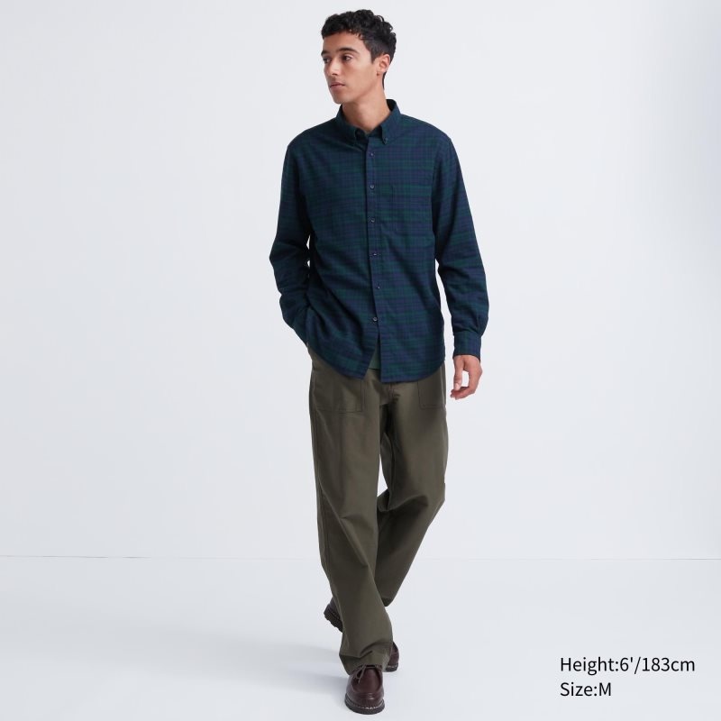 Chemises Uniqlo Flannel Checked Long Sleeve Homme Vert | 7758620