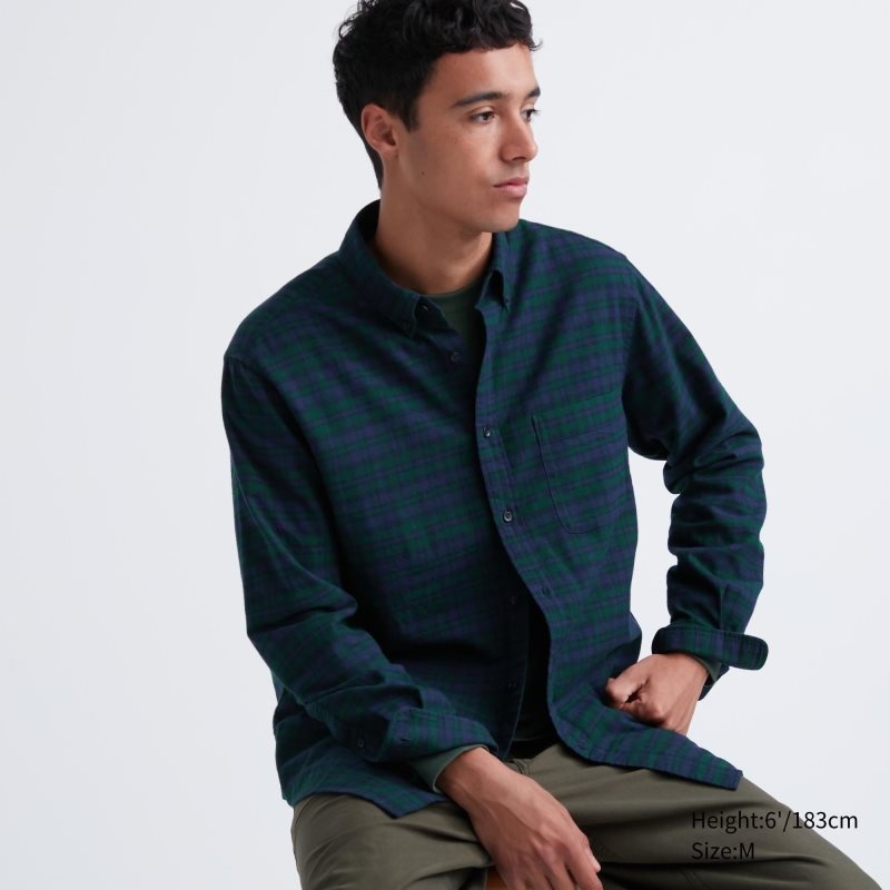 Chemises Uniqlo Flannel Checked Long Sleeve Homme Vert | 7758620