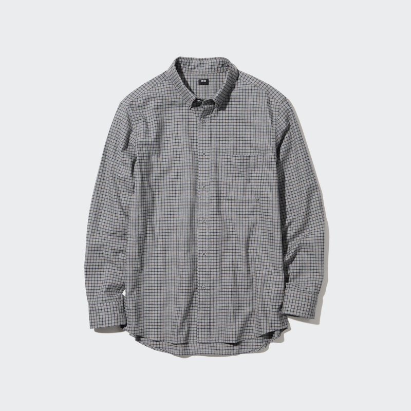 Chemises Uniqlo Flannel Checked Long-sleeve Homme Grise | 2400815