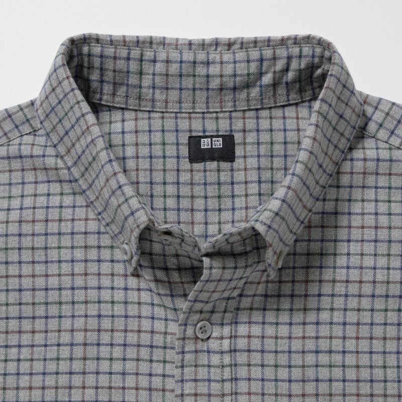Chemises Uniqlo Flannel Checked Long-sleeve Homme Grise | 2400815