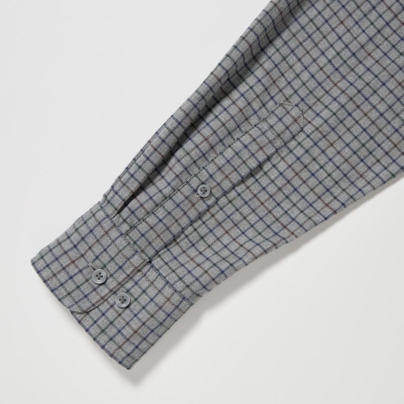 Chemises Uniqlo Flannel Checked Long-sleeve Homme Grise | 2400815