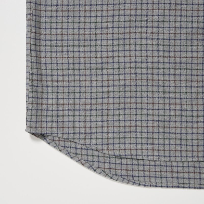 Chemises Uniqlo Flannel Checked Long-sleeve Homme Grise | 2400815