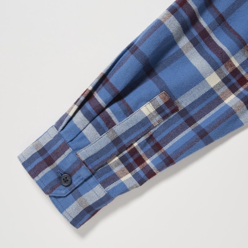 Chemises Uniqlo Flannel Checked Long-sleeve Homme Bleu | 4508868