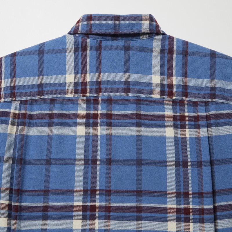 Chemises Uniqlo Flannel Checked Long-sleeve Homme Bleu | 4508868