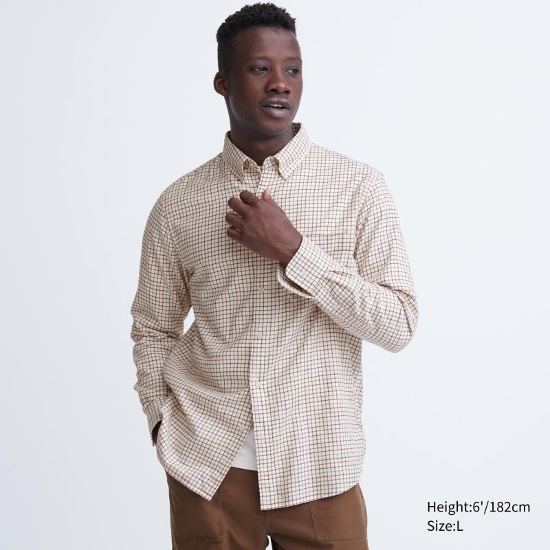 Chemises Uniqlo Flannel Checked Long-sleeve Homme Blanche | 5248697