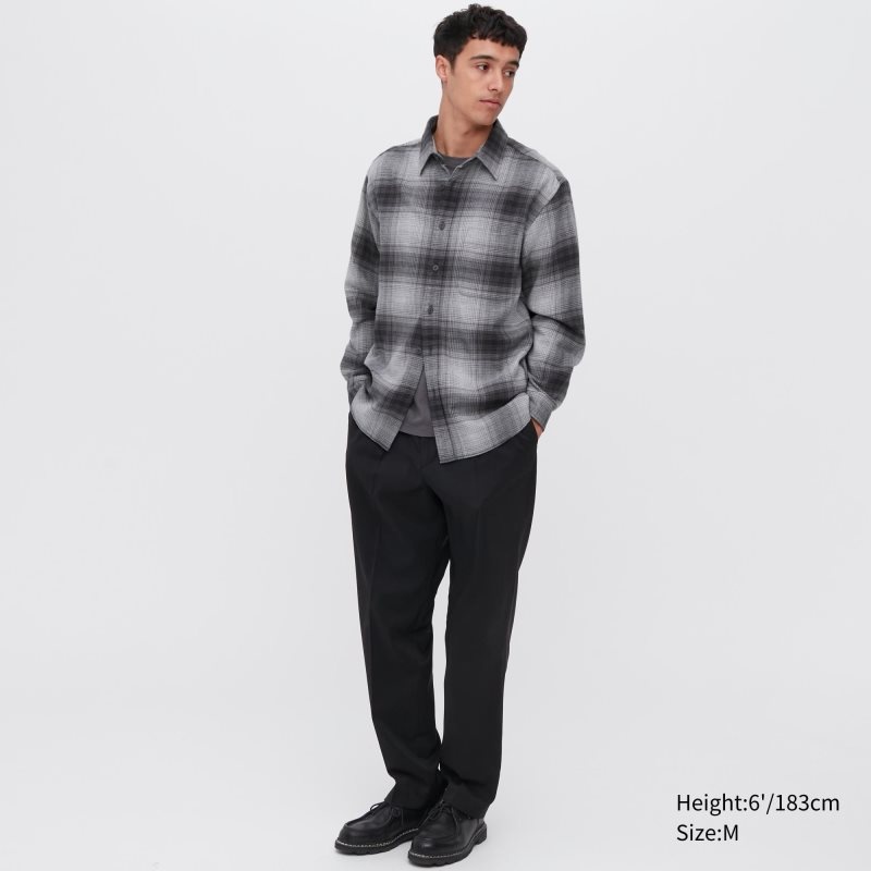Chemises Uniqlo Flannel Checked Long-sleeve Homme Grise | 2703043