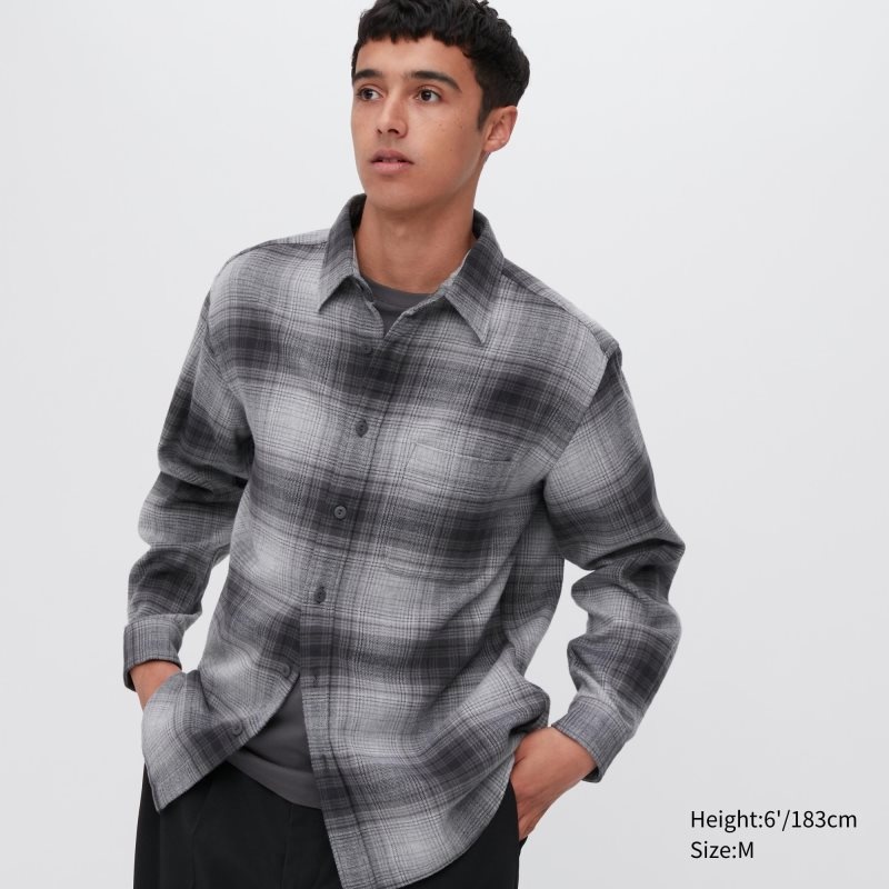 Chemises Uniqlo Flannel Checked Long-sleeve Homme Grise | 2703043