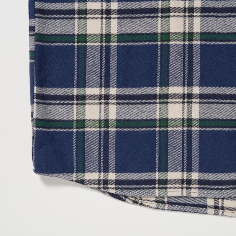 Chemises Uniqlo Flannel Checked Long-sleeve Homme Bleu | 6480048
