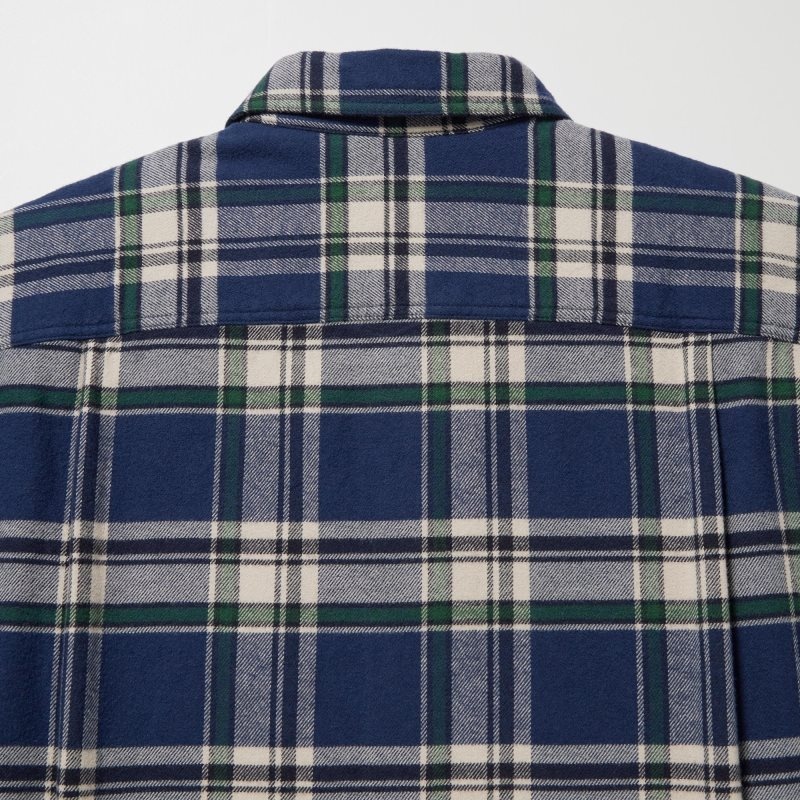 Chemises Uniqlo Flannel Checked Long-sleeve Homme Bleu | 6480048