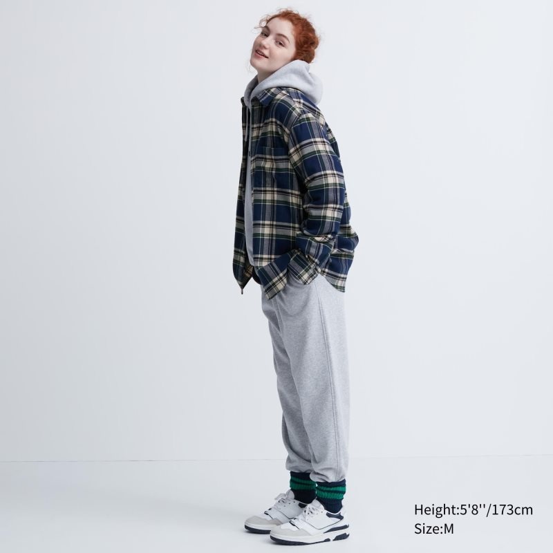 Chemises Uniqlo Flannel Checked Long-sleeve Homme Bleu | 6480048