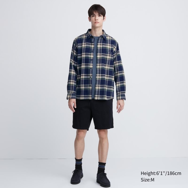 Chemises Uniqlo Flannel Checked Long-sleeve Homme Bleu | 6480048