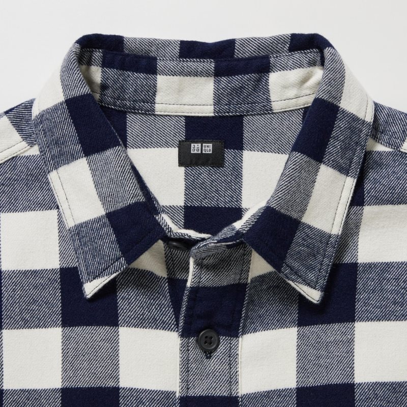 Chemises Uniqlo Flannel Checked Long-sleeve Homme Bleu | 6683939