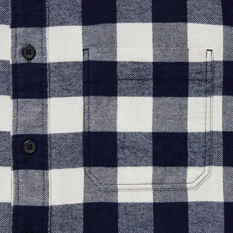 Chemises Uniqlo Flannel Checked Long-sleeve Homme Bleu | 6683939
