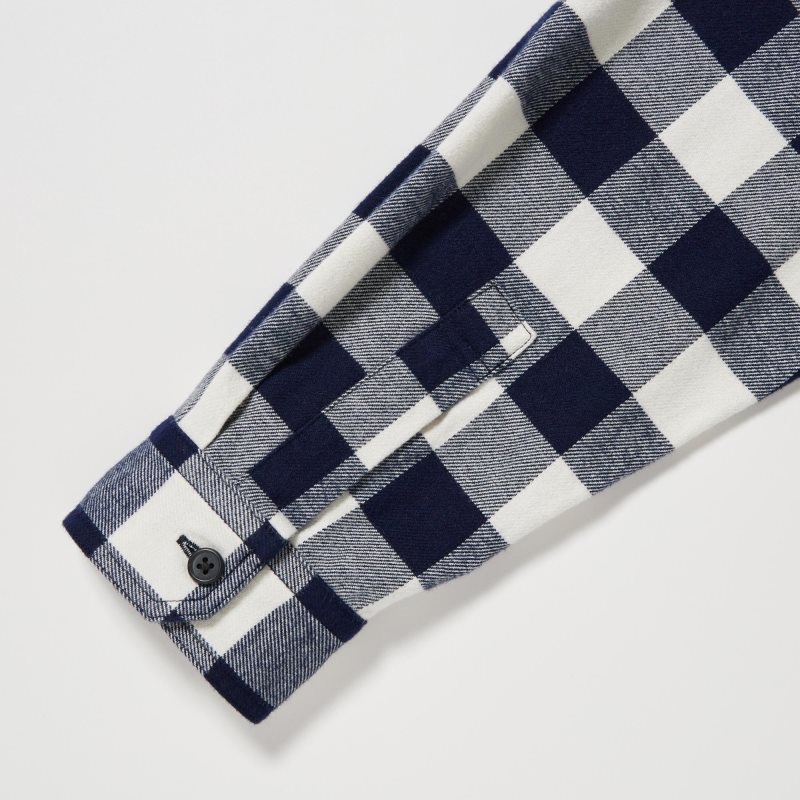 Chemises Uniqlo Flannel Checked Long-sleeve Homme Bleu | 6683939