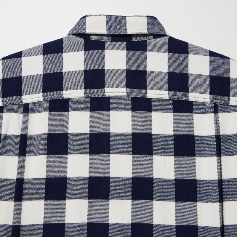 Chemises Uniqlo Flannel Checked Long-sleeve Homme Bleu | 6683939