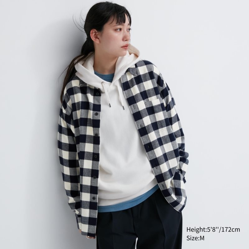 Chemises Uniqlo Flannel Checked Long-sleeve Homme Bleu | 6683939