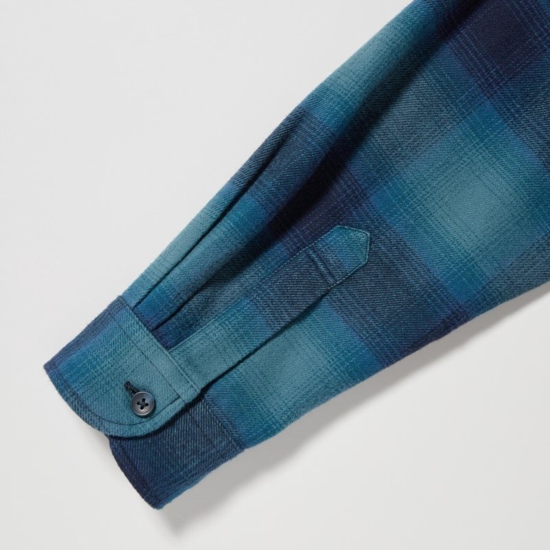 Chemises Uniqlo Flannel Checked Long-sleeve Homme Bleu | 578498
