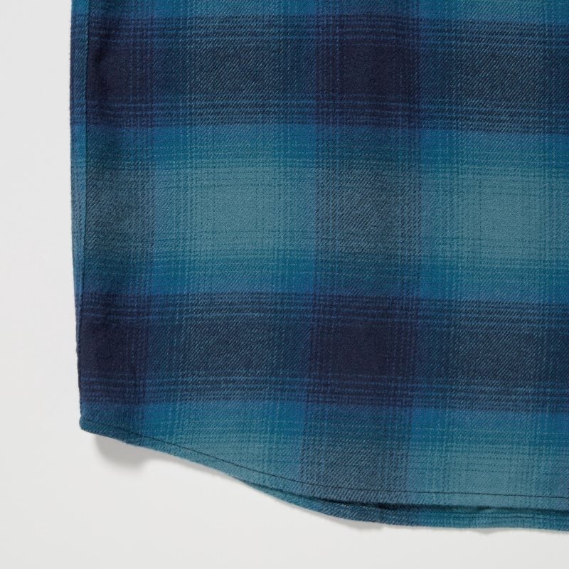 Chemises Uniqlo Flannel Checked Long-sleeve Homme Bleu | 578498