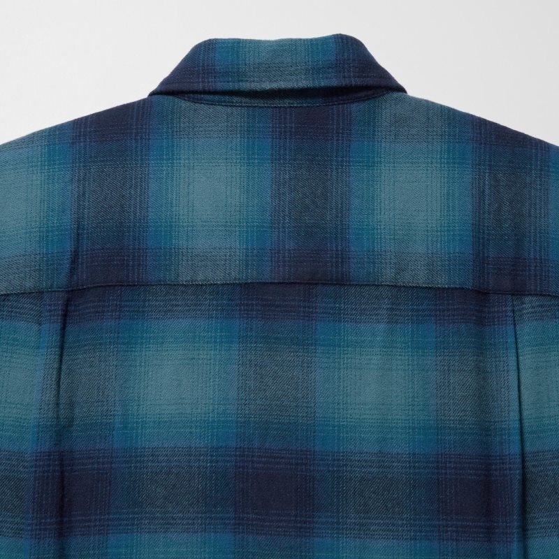 Chemises Uniqlo Flannel Checked Long-sleeve Homme Bleu | 578498