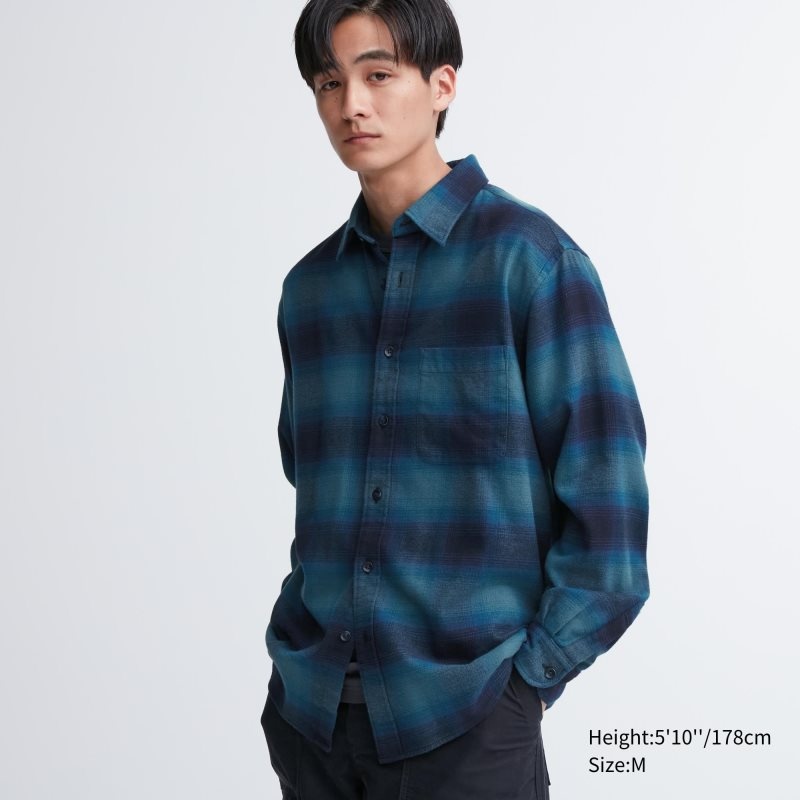Chemises Uniqlo Flannel Checked Long-sleeve Homme Bleu | 578498